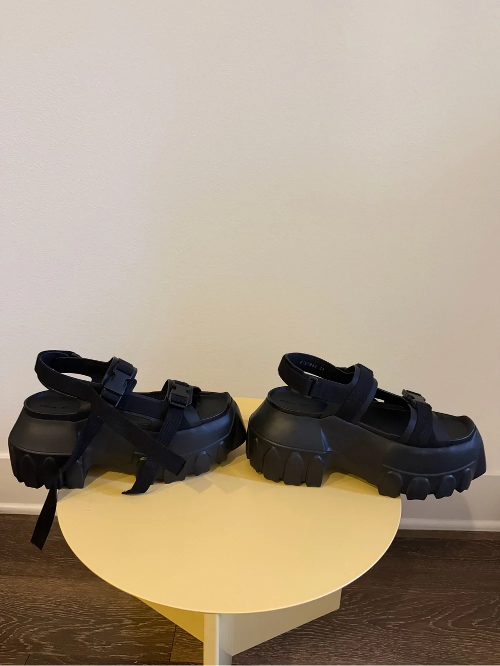 RICK OWENS BLACK HOLLYWOOD MEGA TRACTOR PLATFORM SANDALS